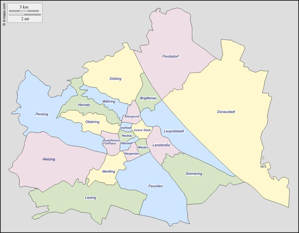 bản đồ của vienna áo quận